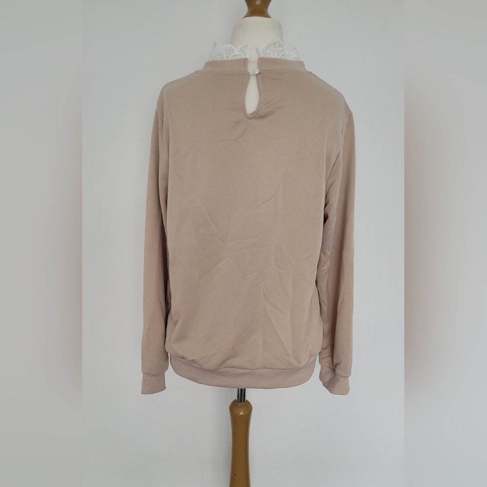 SHEIN Frenchy Heart Embroidery Contrast Lace Sweatshirt Size M UK 10 - Picture 10 of 13